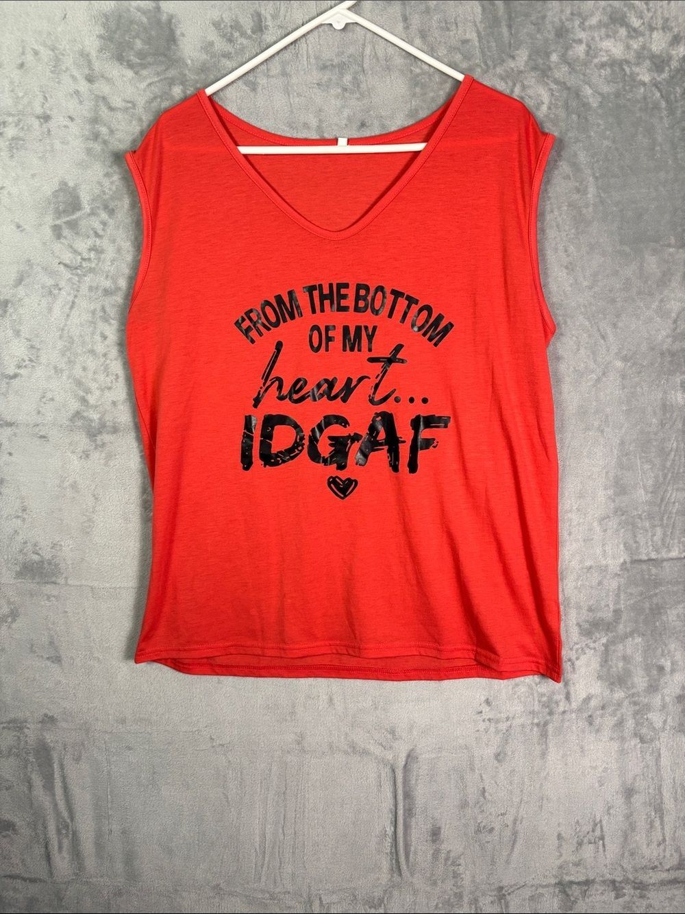 Coral Sleeveless Vneck IDGAF Top Shirt Womens Size 2XL